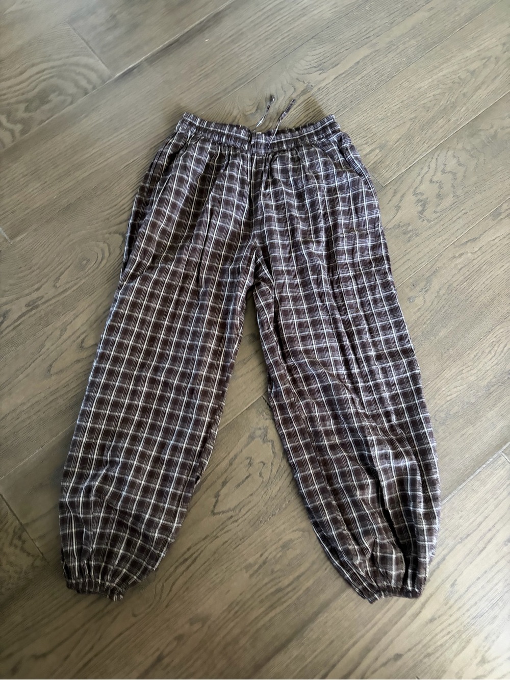 aerie Brown Plaid Elastic-Waist Jogger Pants